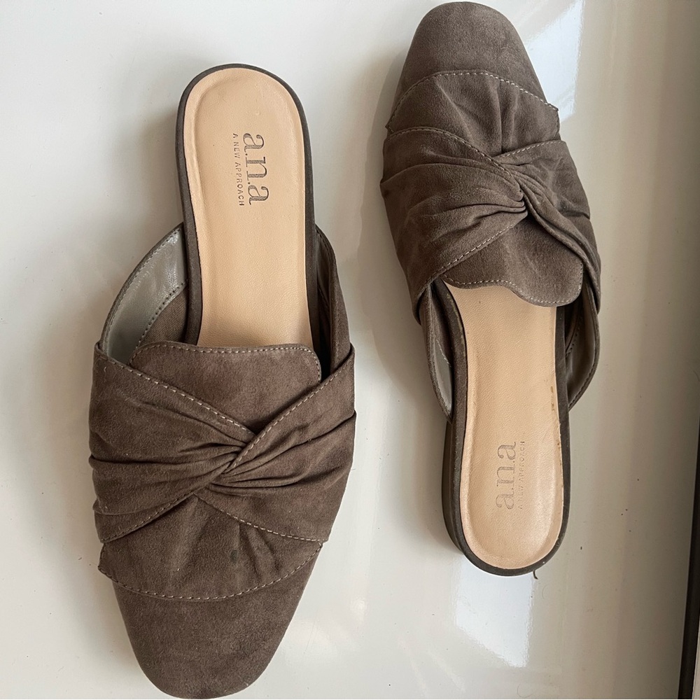 Last Chance - all unsold items will be donated. Brown Suede Mules